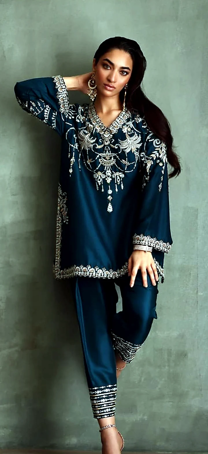 Deep teal modern formal shirt and trouser front view